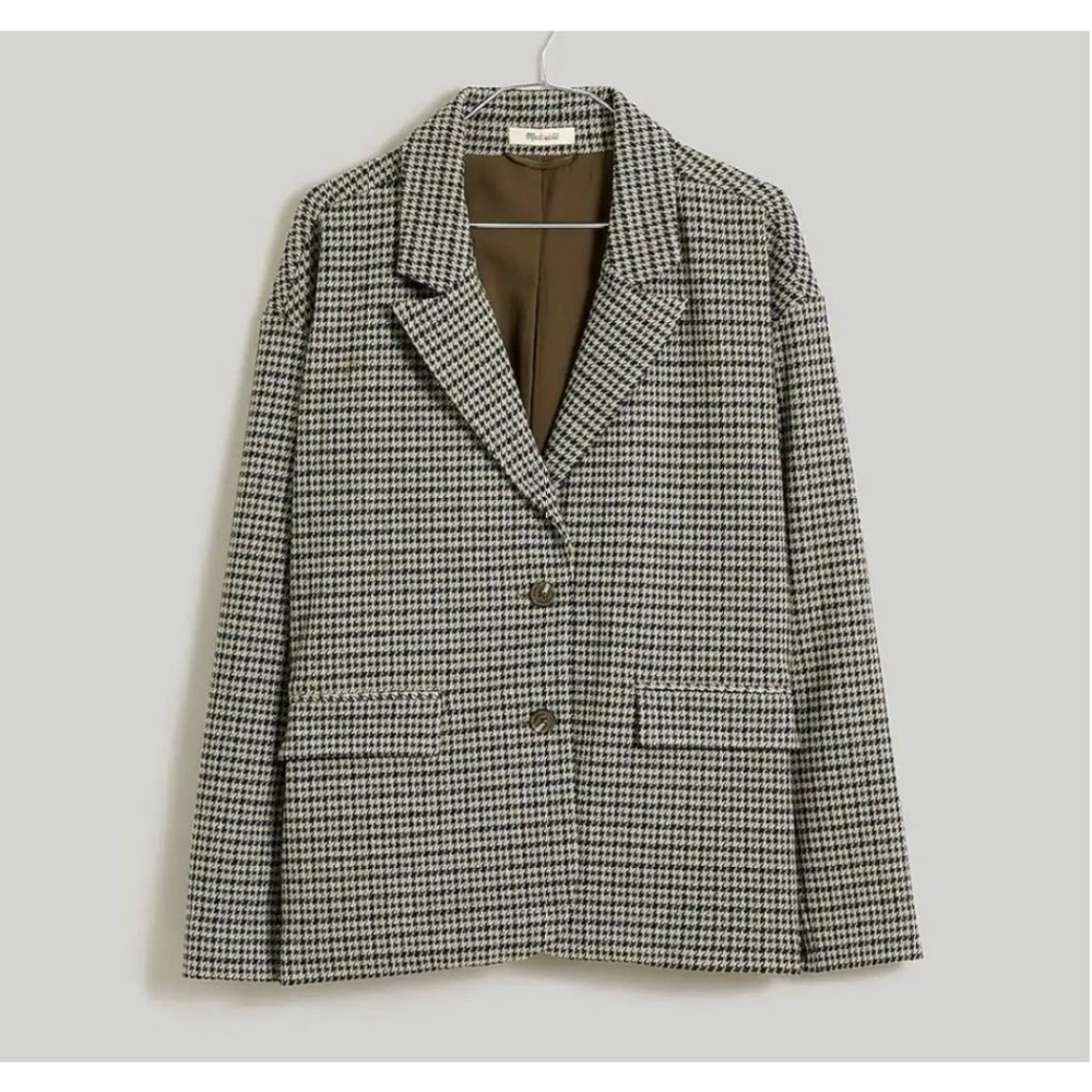 Women's Madewell Houndstooth Blazer XS (oversized ) Black Beige - Picture 4 of 11